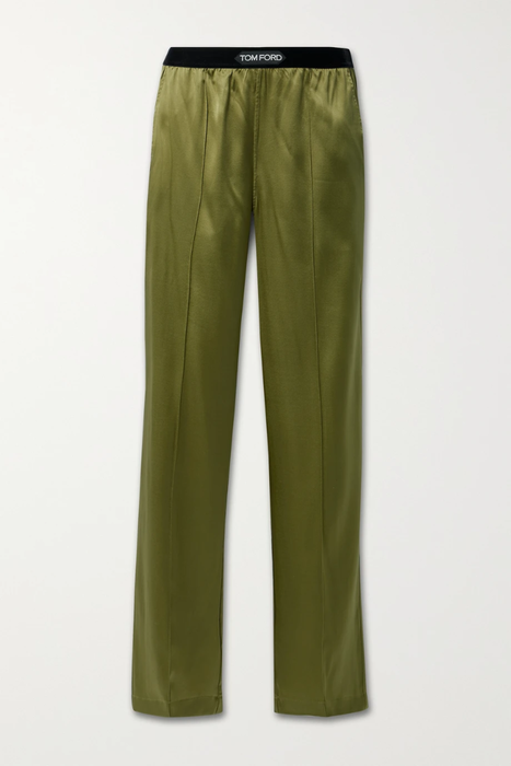 유럽직배송 톰포드 TOM FORD Velvet-trimmed stretch-silk satin pants 18706561956205415