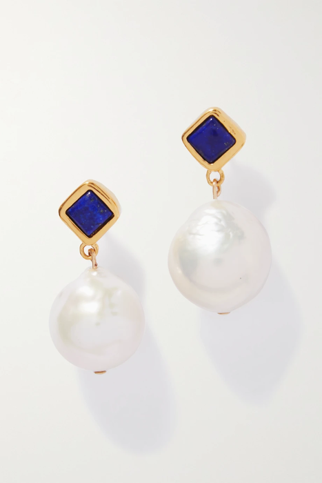유럽직배송 SOPHIE BUHAI Gold vermeil, freshwater pearl and lapis lazuli earrings 24665545640512072