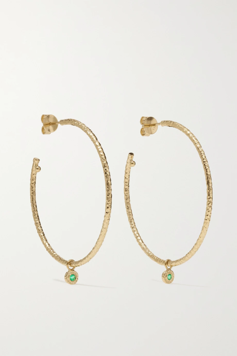 유럽직배송 옥타비아 엘리자베스 귀걸이 OCTAVIA ELIZABETH + NET SUSTAIN Nesting Gem 18-karat recycled gold emerald hoop earrings 16114163151011293
