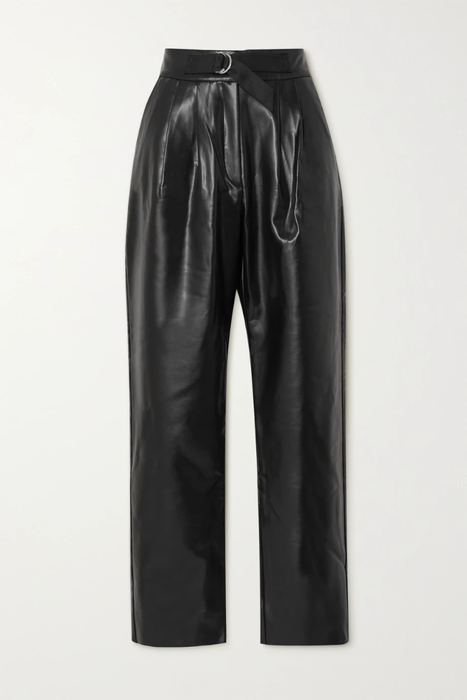 유럽직배송 CAES Belted pleated faux leather straight-leg pants 17411127375806676