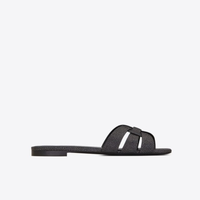 유럽직배송 입생로랑 SAINT LAURENT TRIBUTE flat sandals in galuchat-embossed grained leather 5957781LP001711