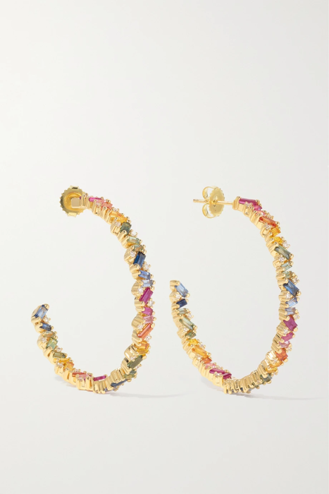 유럽직배송 SUZANNE KALAN 18-karat gold, diamond and sapphire hoop earrings 23841192565719608