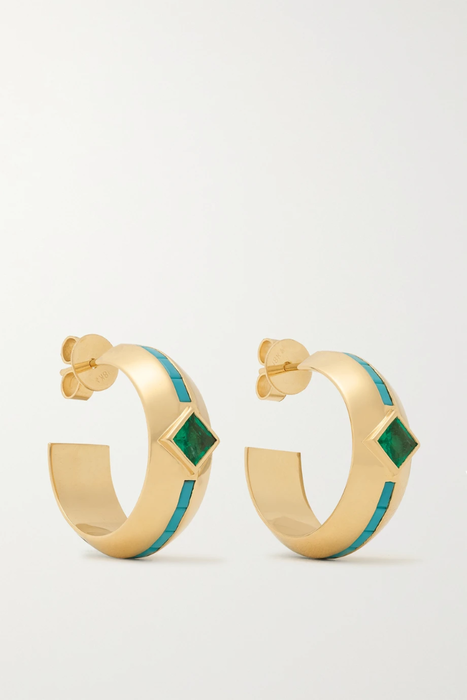 유럽직배송 EMILY P. WHEELER + NET SUSTAIN Emma 18-karat recycled gold, turquoise and emerald hoop earrings 13452677153440989