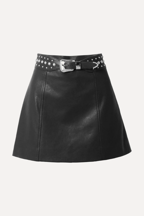 유럽직배송 미우미우 MIU MIU Belted studded leather mini skirt 17957409494385288