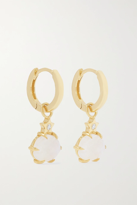 유럽직배송 ANDREA FOHRMAN Mini Cosmo 14-karat gold, moonstone and diamond hoop earrings 9465239339547138