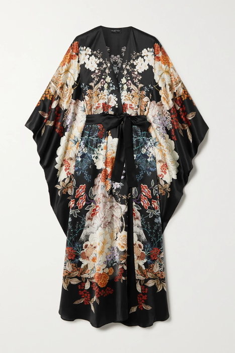 유럽직배송 MENG Belted floral-print silk-satin robe 27086482324339268