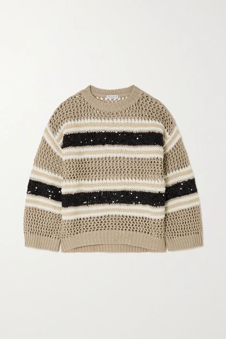 유럽직배송 브루넬로쿠치넬리 BRUNELLO CUCINELLI Sequin-embellished striped crocheted cotton sweater 29419655932434111