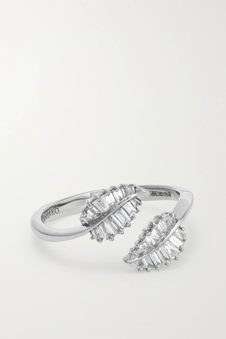 유럽직배송 ANITA KO Small Palm Leaf 18-karat white gold diamond ring 10163292707953514