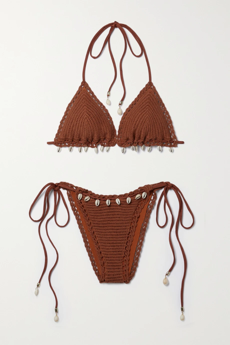 유럽직배송 짐머만 ZIMMERMANN Andie shell-embellished crocheted triangle halterneck bikini 22250442025756214