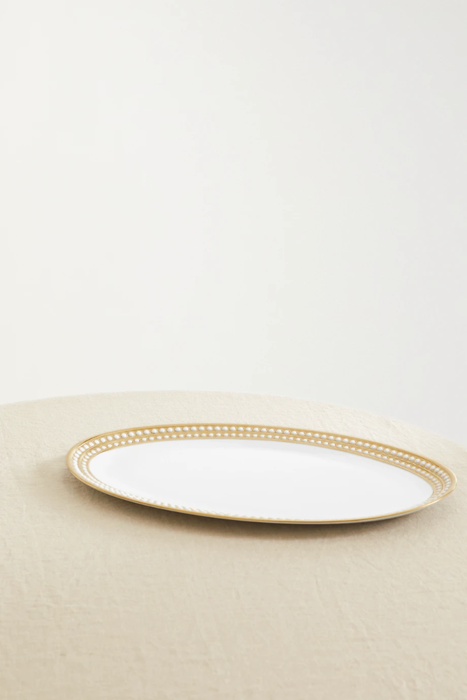유럽직배송 L&#039;OBJET Perlée 53cm large gold-plated porcelain platter 11452292647025952