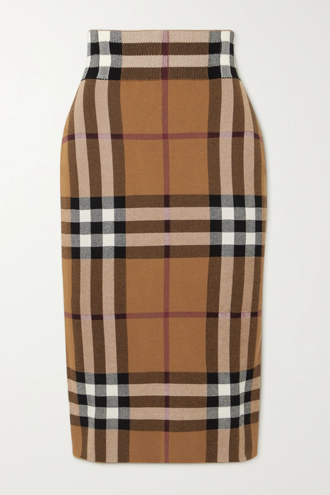 유럽직배송 버버리 BURBERRY Checked jacquard-knit cotton-blend midi skirt 11452292645865581