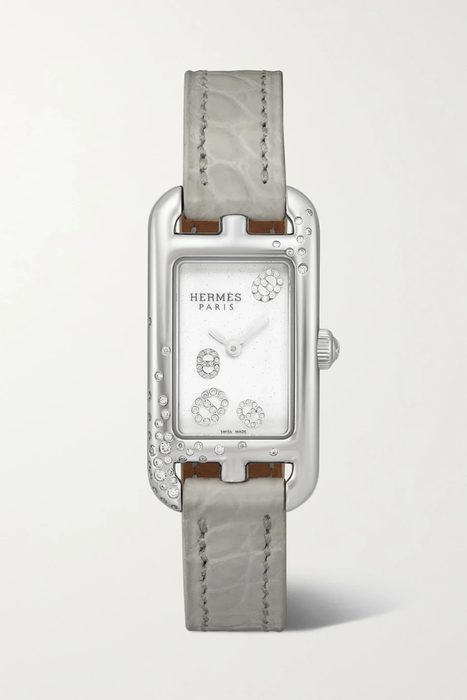 유럽직배송 HERMÈS TIMEPIECES Nantucket 17mm very small stainless steel, alligator and diamond watch 25185454456521537