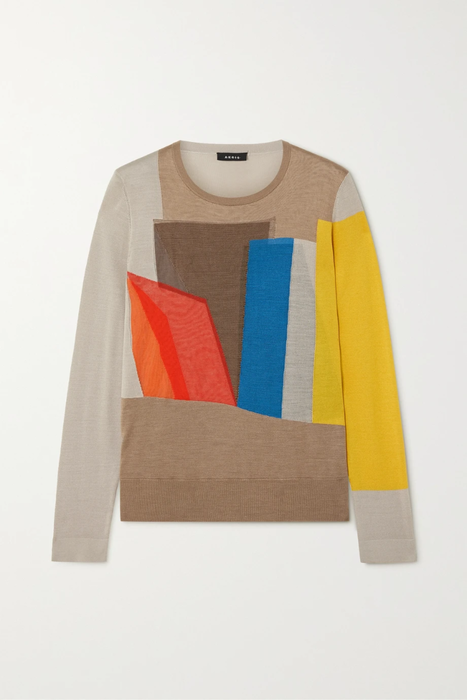 유럽직배송 아크리스 스웨터 AKRIS Intarsia silk-blend sweater 22250442025616335
