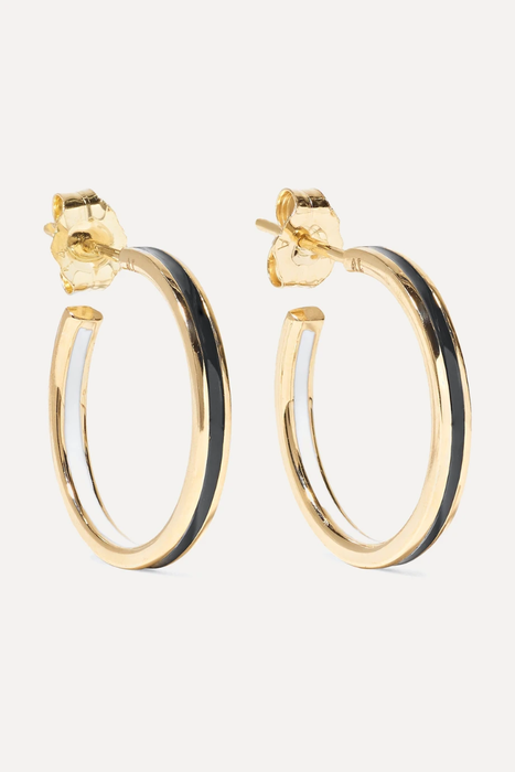 유럽직배송 ALISON LOU Small Double Linear 14-karat gold and enamel hoop earrings 17957409491207699