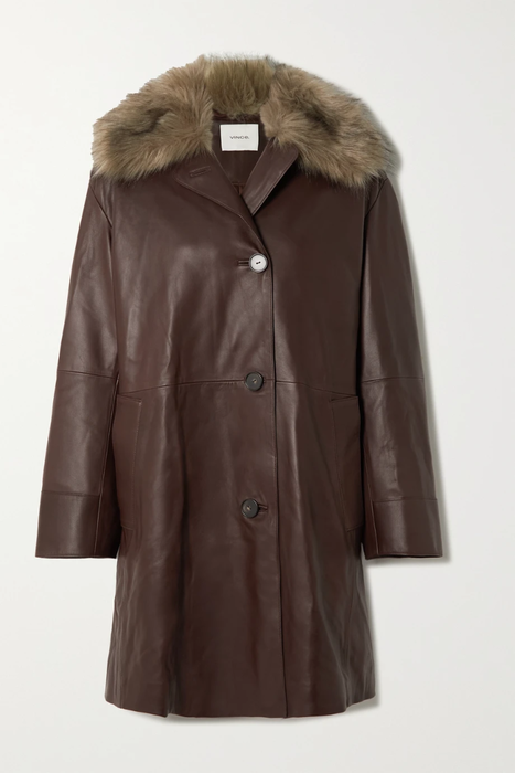 유럽직배송 빈스 코트 VINCE Faux fur-trimmed leather coat 25185454456186349