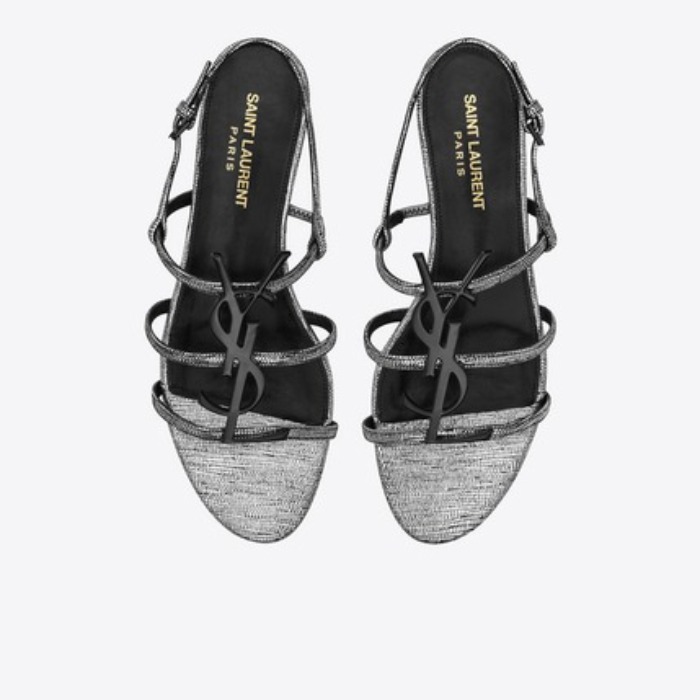 유럽직배송 입생로랑 SAINT LAURENT CASSANDRA Open sandals in metallic leather with black logo 5522451FYVV8105