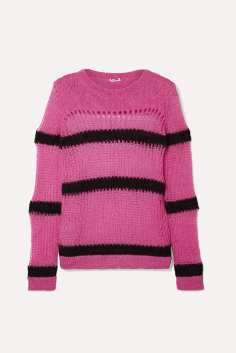 유럽직배송 미우미우 MIU MIU Striped open-knit mohair-blend sweater 9679066509209523