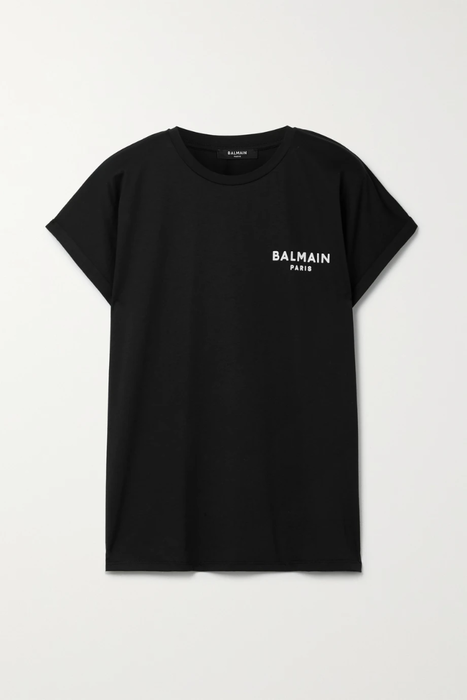 유럽직배송 발망 BALMAIN Flocked cotton-jersey T-shirt 22527730566186284