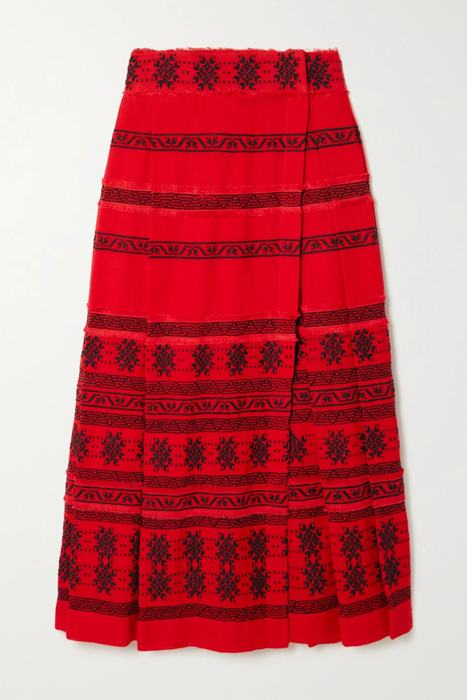 유럽직배송 RUE MARISCAL Pleated embroidered cotton wrap midi skirt 25185454455886503