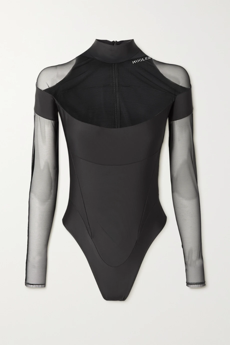 유럽직배송 뮈글러 MUGLER Illusion paneled tulle and stretch-jersey bodysuit 24772899113251146