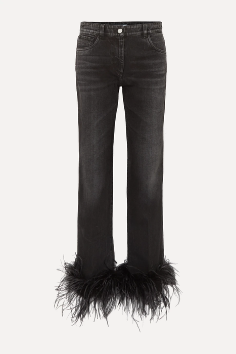 유럽직배송 프라다 PRADA Cropped feather-trimmed straight-leg jeans 9679066509330627