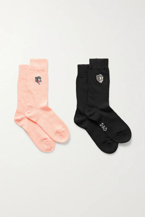유럽직배송 DESMOND &amp; DEMPSEY Set of two appliquéd cotton-blend socks 20346390235650960
