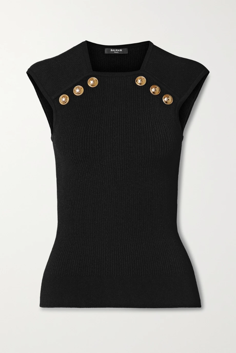 유럽직배송 발망 BALMAIN Button-embellished ribbed-knit top 11452292645941256