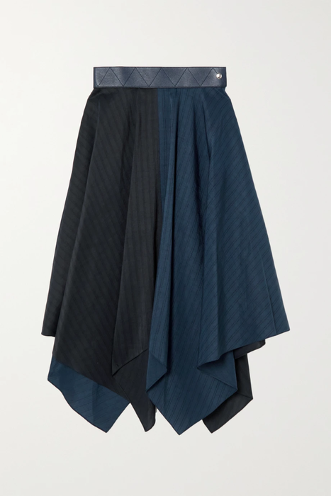 유럽직배송 로에베 LOEWE Leather-trimmed striped linen and silk-blend voile midi skirt 11452292645955378