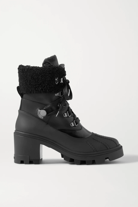 유럽직배송 몽클레어 MONCLER Corinne leather and faux shearling-trimmed rubber ankle boots 34480784411853029