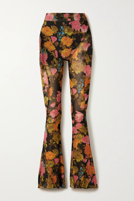 유럽직배송 리차드퀸 RICHARD QUINN Floral-print stretch-mesh flared pants 20346390236164766