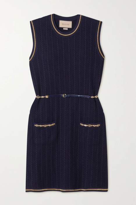 유럽직배송 구찌 미니원피스 GUCCI Belted embellished cable-knit wool and cotton-blend mini dress 29419655932636211