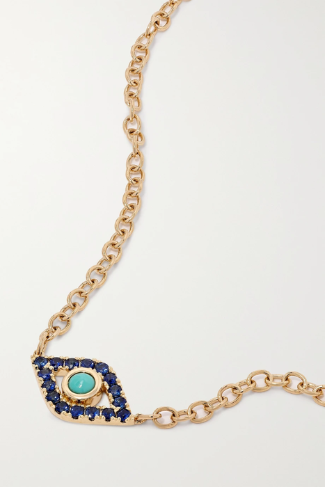 유럽직배송 시드니에반 목걸이 SYDNEY EVAN Extra Large Evil Eye 14-karat gold, sapphire and turquoise necklace 17411127376968180