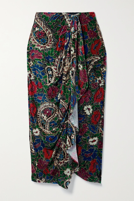 유럽직배송 이자벨마랑 ISABEL MARANT Breenea draped floral-print velvet midi skirt 13452677153166376