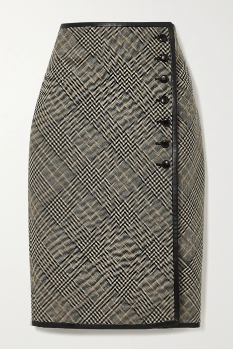 유럽직배송 생로랑 스커트 SAINT LAURENT Leather-trimmed Prince of Wales checked wool skirt 31432202865203076