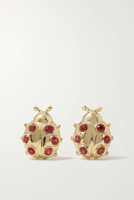 유럽직배송 시드니에반 귀걸이 SYDNEY EVAN Tiny Ladybug 14-karat gold ruby earrings 6630340698846012