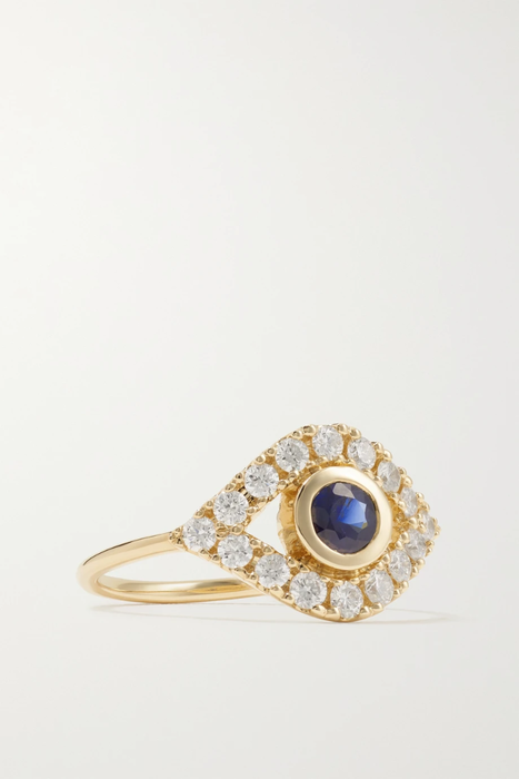 유럽직배송 시드니에반 반지 SYDNEY EVAN Large Evil Eye 14-karat gold, sapphire and diamond ring 22250442025690492