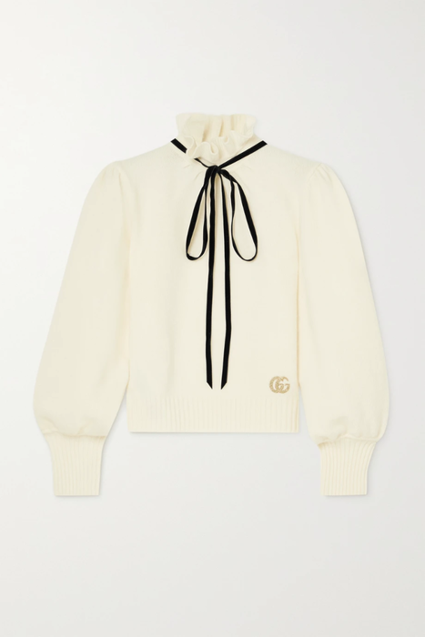 유럽직배송 구찌 GUCCI Ruffled embroidered wool and cashmere-blend sweater 29419655932642786