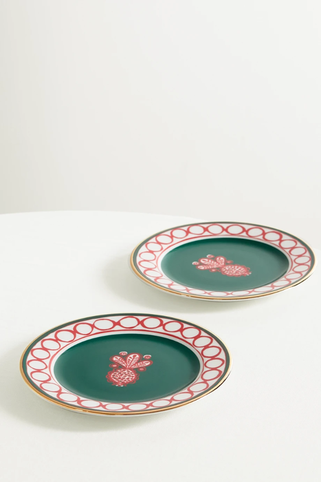 유럽직배송 라더블제이 LA DOUBLEJ Set of two gold-plated porcelain dessert plates 17411127376825928