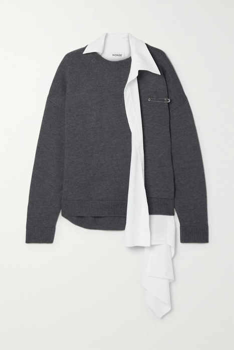 유럽직배송 몬세 MONSE Layered asymmetric cotton-blend and merino wool sweater 15546005222129799