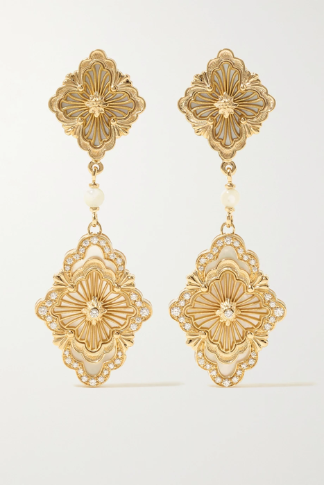 유럽직배송 부첼라티 귀걸이 BUCCELLATI Opera Tulle 18-karat gold, enamel and diamond earrings 13452677153260378