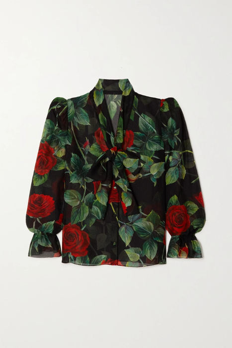 유럽직배송 돌체앤가바나 블라우스 DOLCE &amp; GABBANA Pussy-bow floral-print silk-chiffon blouse 11452292646017985