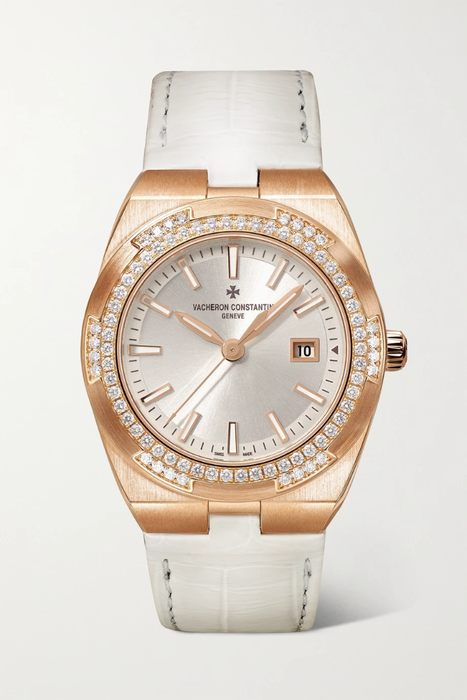 유럽직배송 바쉐론콘스탄틴 VACHERON CONSTANTIN Overseas 33mm 18-karat pink gold, alligator and diamond watch 19971654707004572
