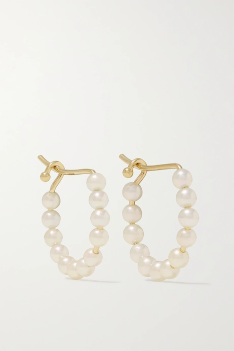유럽직배송 미즈키 귀걸이 MIZUKI Mini 14-karat gold pearl hoop earrings 17411127376646532