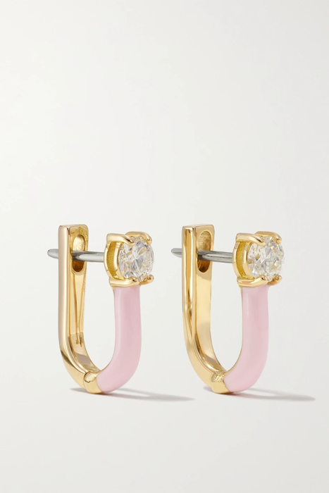 유럽직배송 멜리사케이 귀걸이 MELISSA KAYE Aria U Huggie 18-karat rose gold, diamond and enamel earrings 20346390235911509