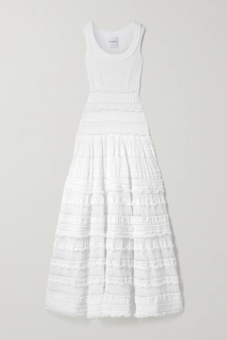 유럽직배송 알라이아 원피스 ALAÏA Editions ruffled crocheted cotton-blend maxi dress 22527730566126938