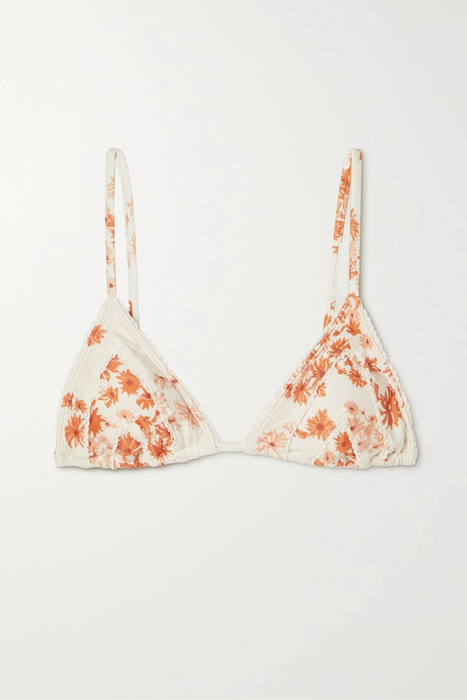 유럽직배송 PEONY Crochet-trimmed floral-print recycled triangle bikini top 24772899113587915