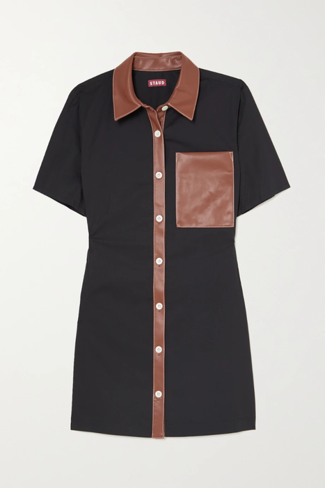 유럽직배송 스타우드 원피스 STAUD Switch vegan leather-trimmed cotton-blend poplin mini shirt dress 24772899113117622