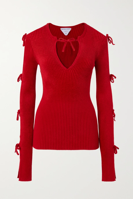 유럽직배송 보테가베네타 스웨터 BOTTEGA VENETA Tie-detailed ribbed-knit sweater 20346390235759810