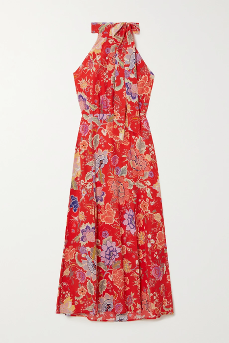 유럽직배송 릭소 RIXO Valerie floral-print silk crepe de chine halterneck midi dress 24772899113154634