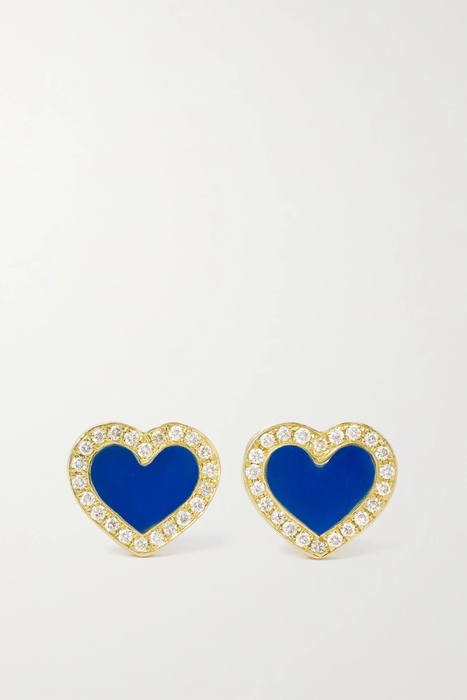 유럽직배송 제니퍼메이어 귀걸이 JENNIFER MEYER Extra Small Heart 18-karat gold, lapis lazuli and diamond earrings 6630340696668154